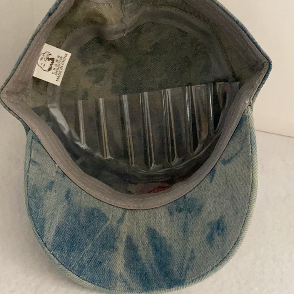 Rhinestone Bling Cadet Cap ROSE Motif Blue Denim - Picture 8 of 9